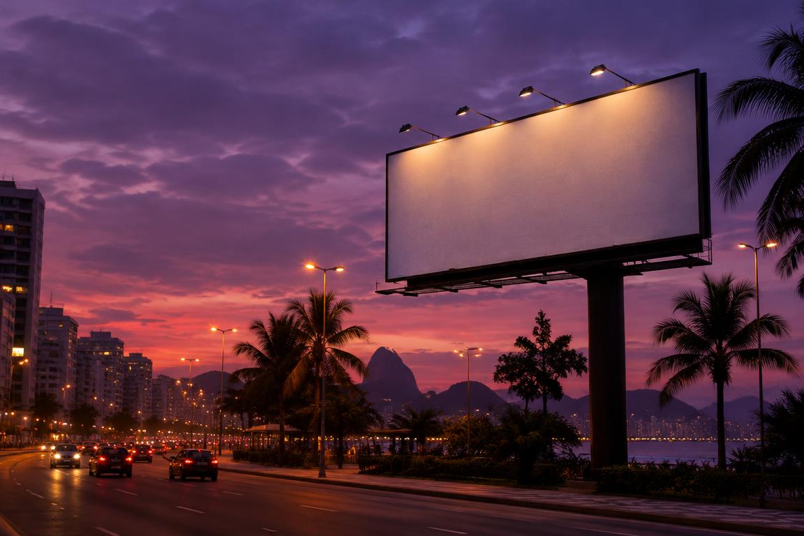 Painel de publicidade em avenida de Goiânia ao entardecer